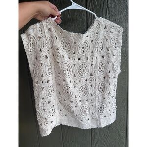 Ultra‎ Pink Crochet Sleeveless Top Size S Cream Floral Open Knit Boho